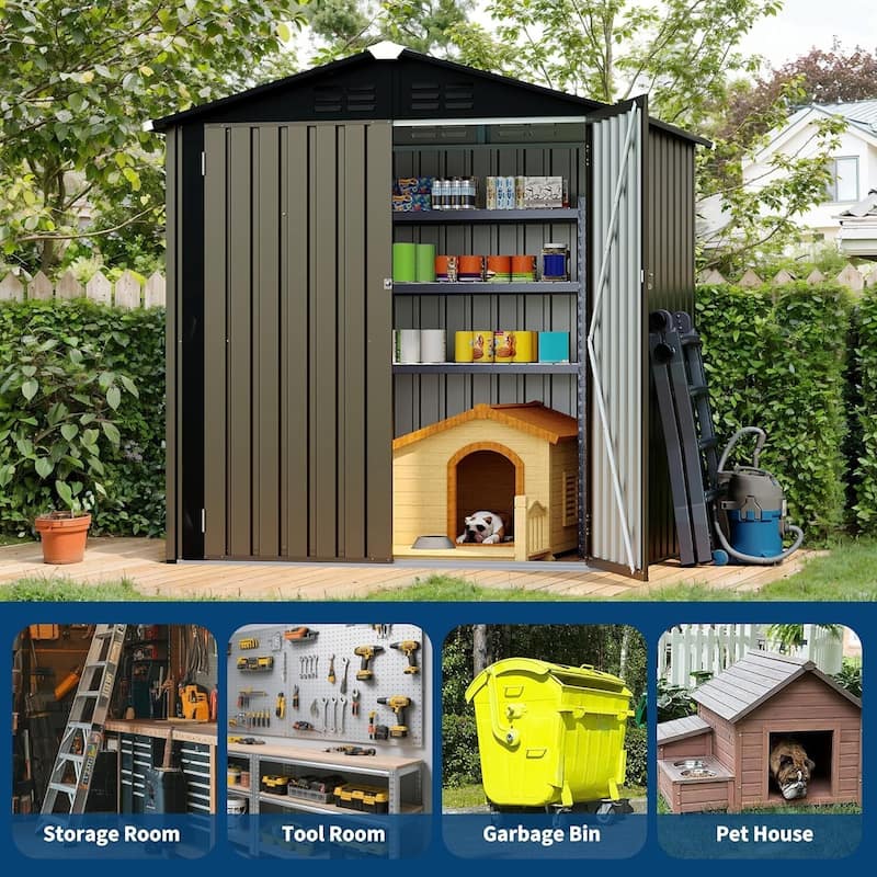 6×4FT Storage Shed Metal Tool Garden Shed for Garden, Backyard, Patio