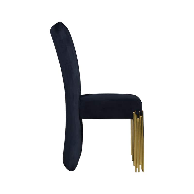 Theo Dining Chair Set of 2, Retro Midnight Black Velvet, Gold Metal