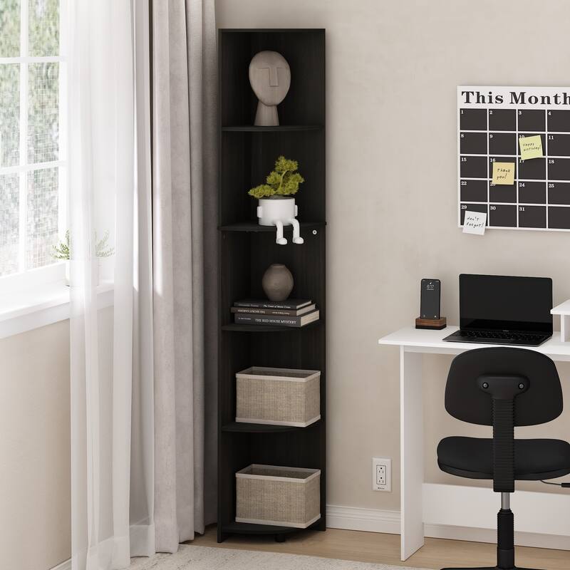 70.87 in. Tall Espresso Wood 5-Shelf Bookcase