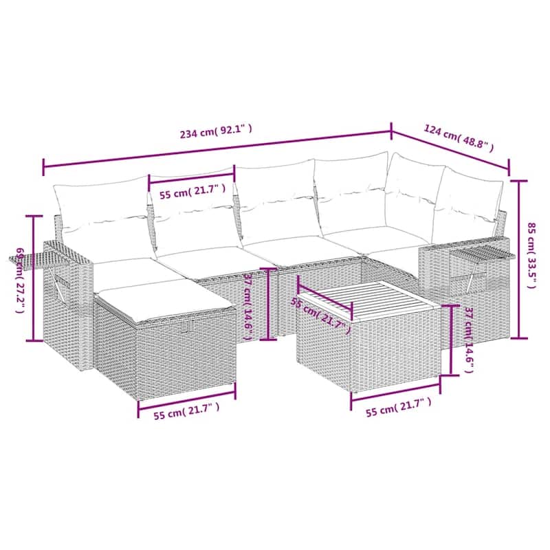 vidaXL Patio Sofa Set with Cushions Outdoor Furniture 7 Piece Poly Rattan