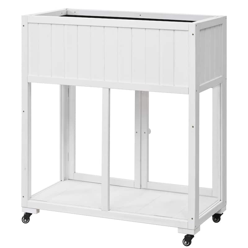 35.4" Wood Garden Greenhouse with Wheels,2 Doors and Liner