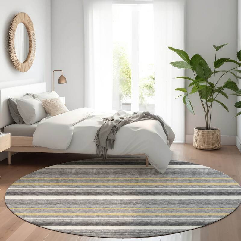 Premium Washable Super Soft Sophisticated Stripe Mayfield Rug - Gray - 8' x 8'