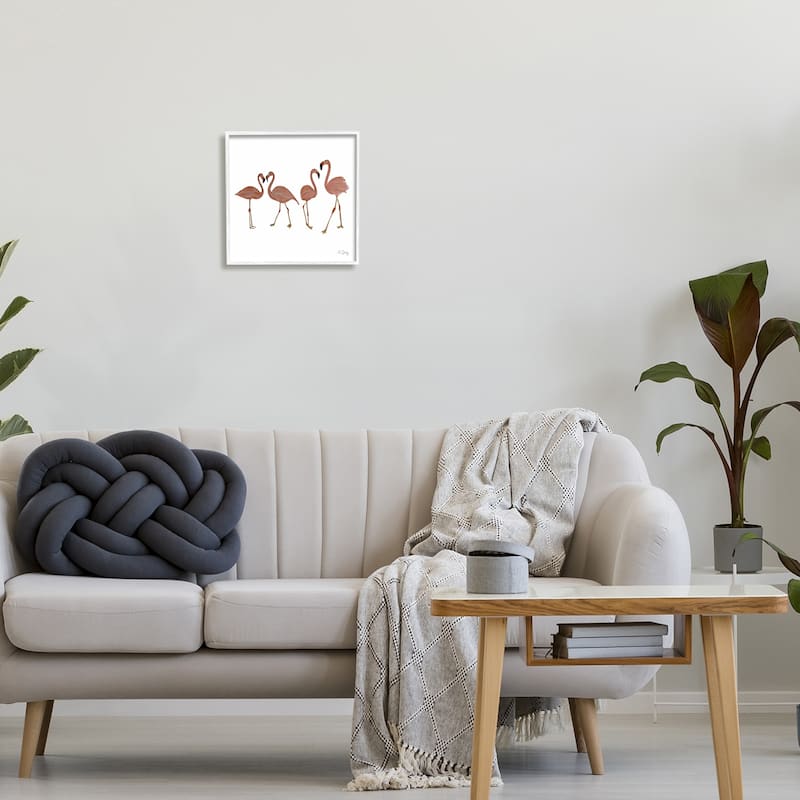 Stupell Mingling Pink Flamingo Birds Animal Illustration Framed Wall Art