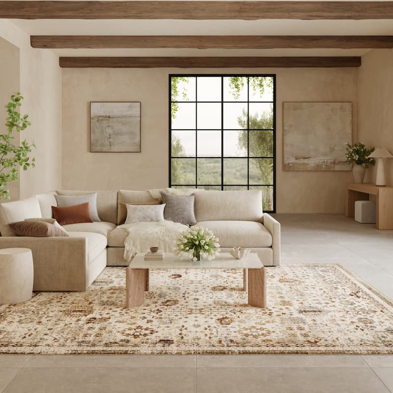 Nourison Pardis Indoor only Cream / Ivory Persian Area Rug - Ivory/Rust - 7'10" x 9'10"