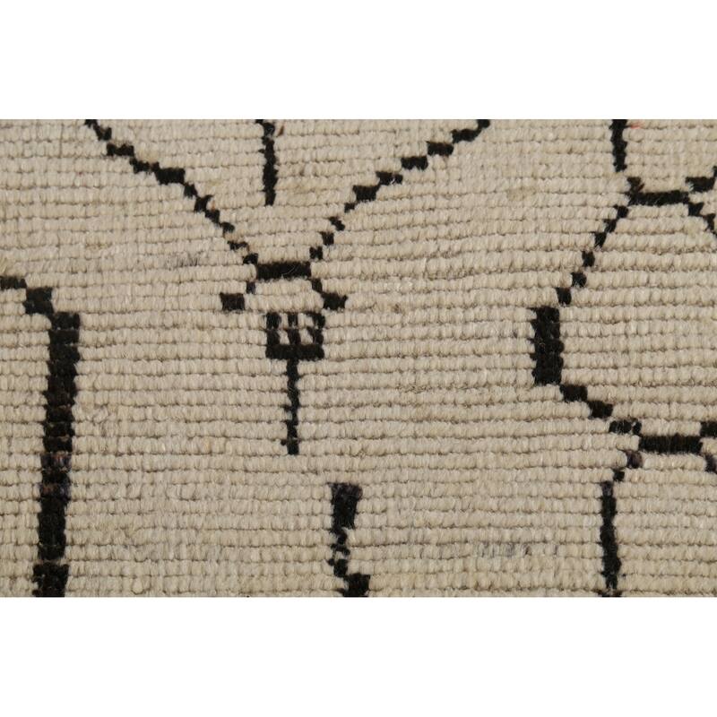 Ivory Moroccan Abstract Area Rug Handmade Wool Carpet - 5'9"x 9'10"