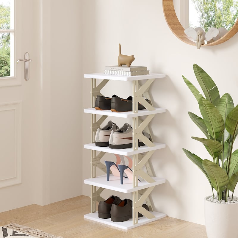 VECELO Foldable Plastic Shoe Rack Storage Organizer for Entryway, Hallway, Closet, Small Space K Style, Set of 1 - 5-Tier