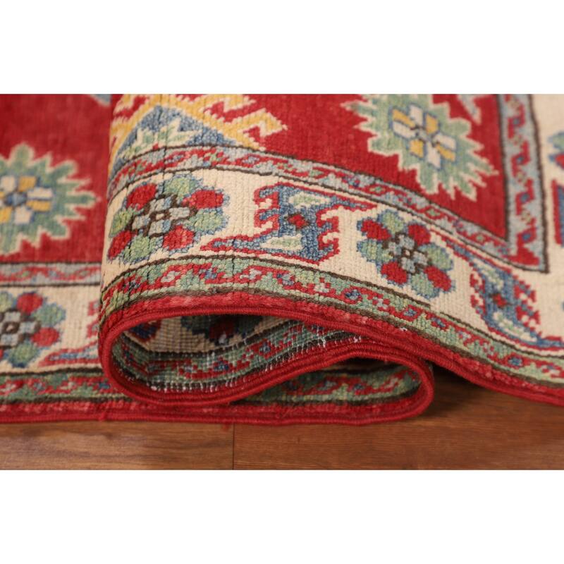 Geometric Kazak Foyer Rug Hand-Knotted Traditional Wool Carpet - 2'8" x 3'11"