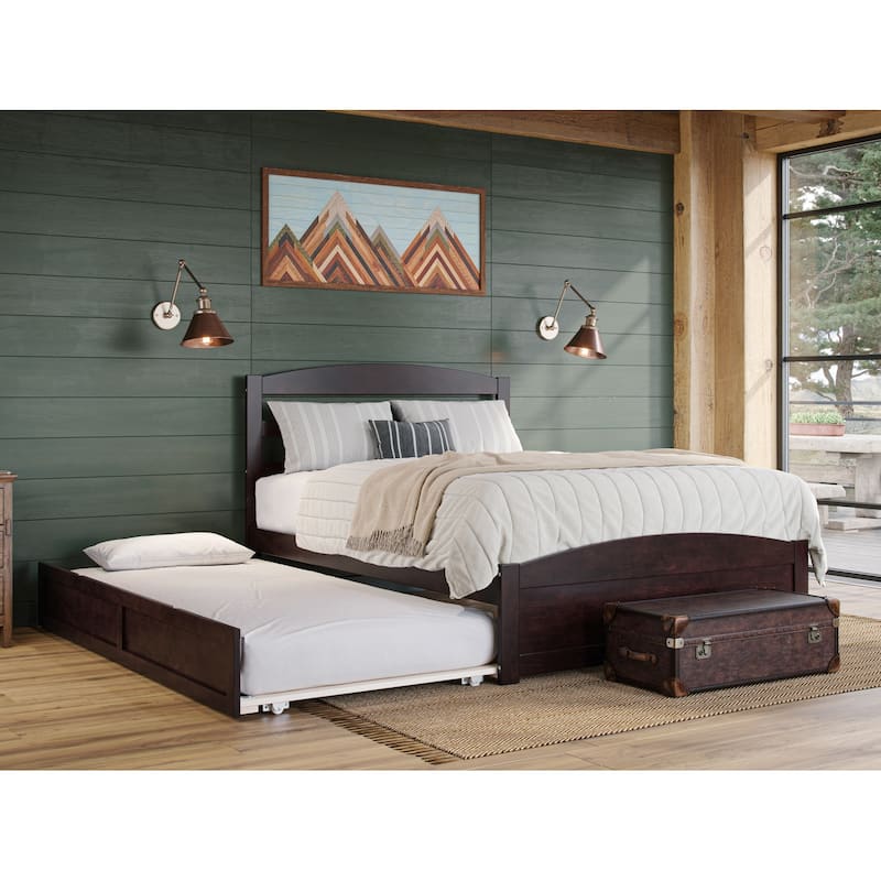 Warren Solid Wood Platform Bed with Footboard and Twin XL Trundle - Espresso - Queen