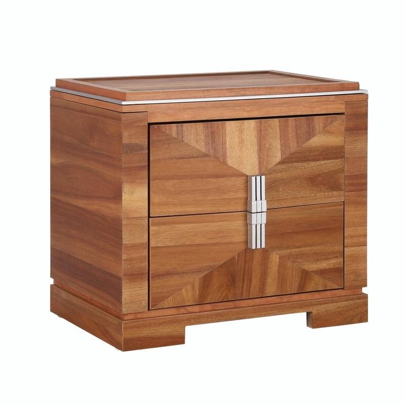 Mid-Century Modern Nightstand with 2 Drawers - Wide Wood End Table with Diamond Design and Heavy-Duty Base