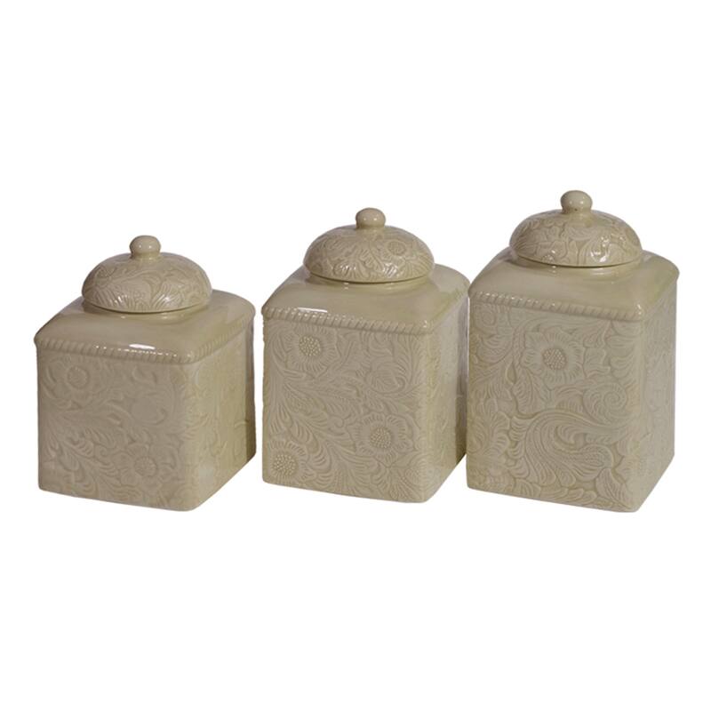 HiEnd Accents Savannah Floral Damask Ceramic Canister Set, 3PC - Taupe
