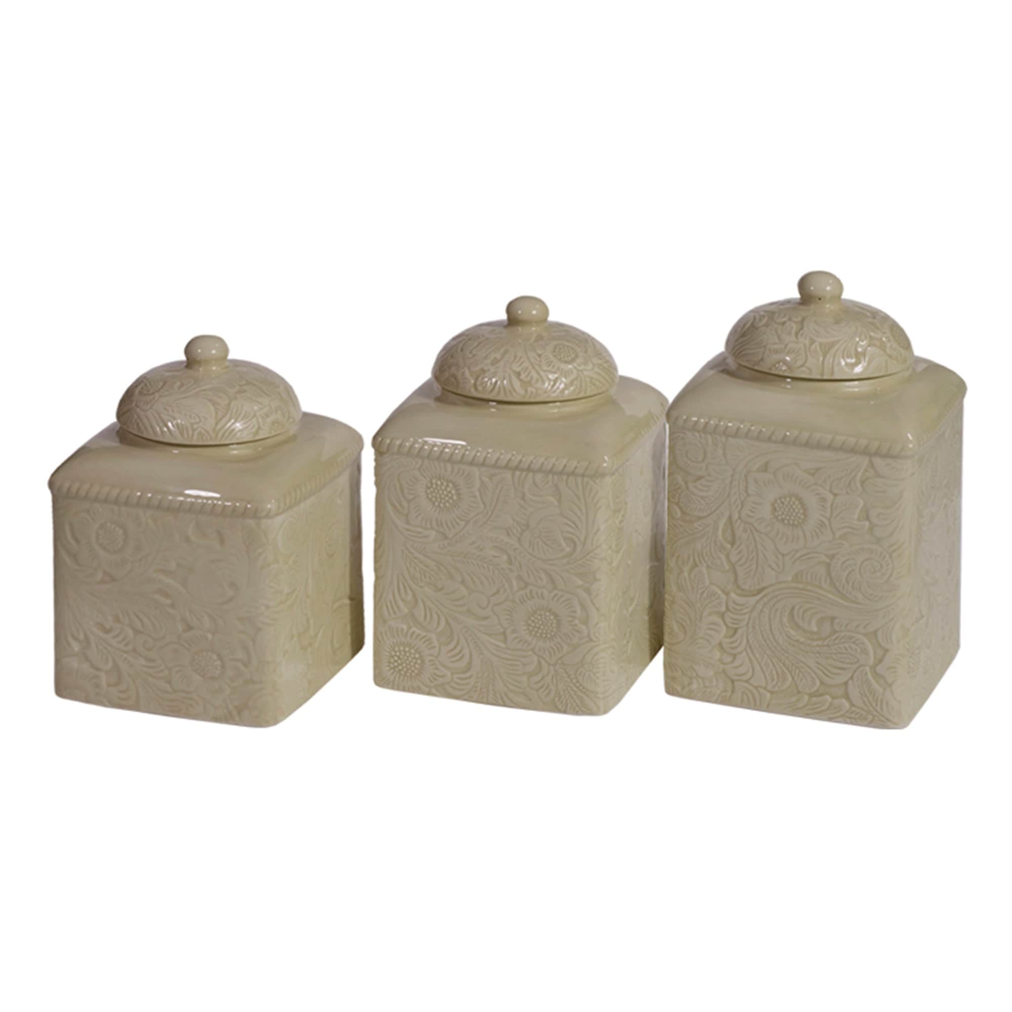 HiEnd Accents Savannah Floral Damask Ceramic Canister Set, 3PC