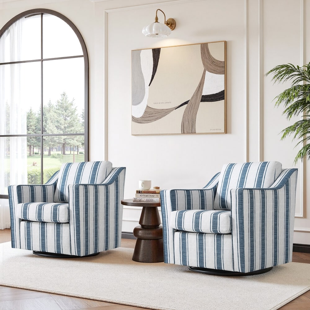 Chenille/Leather Swivel Barrel Chair(Set of 2) Modern Club Chair by UIXE