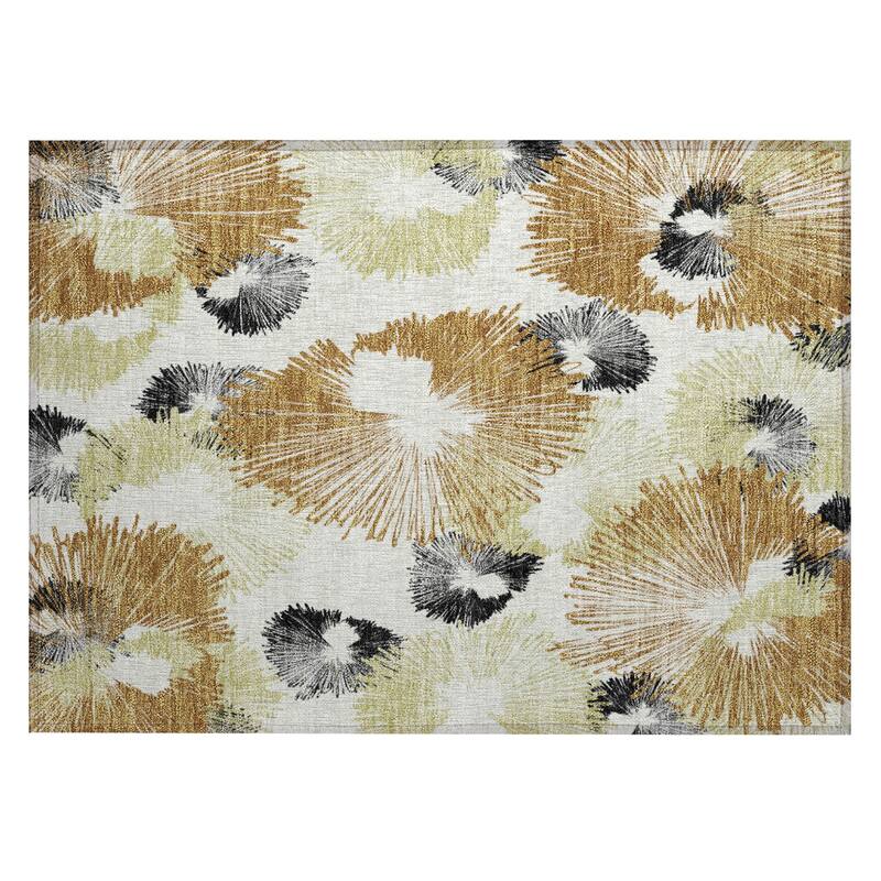 Machine Washable Indoor/Outdoor Modern Floral Chantille Rug
