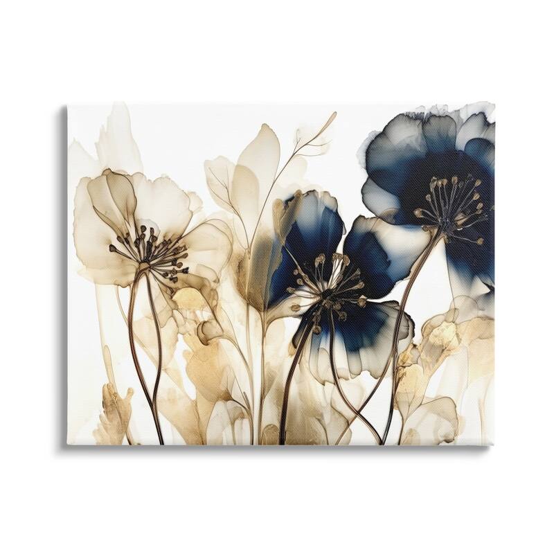 Stupell Navy & Gold Flowers Canvas Wall Art Design by LSR Design Studio - 30 x 24