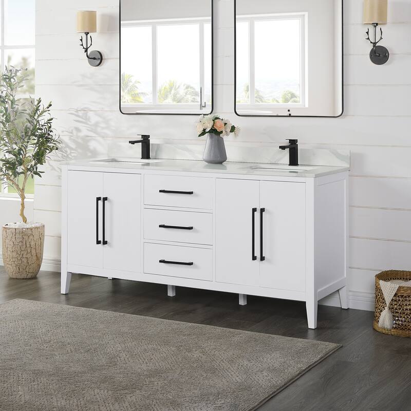 Altair Laurel Bath Vanity with Calacatta White Quartz Stone Countertop without Mirror