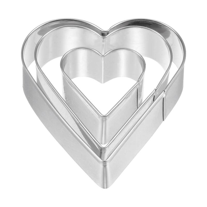 3pcs Cookie Cutters, Heart Shaped Stainless Steel Biscuit Cookie Cutter - Silver