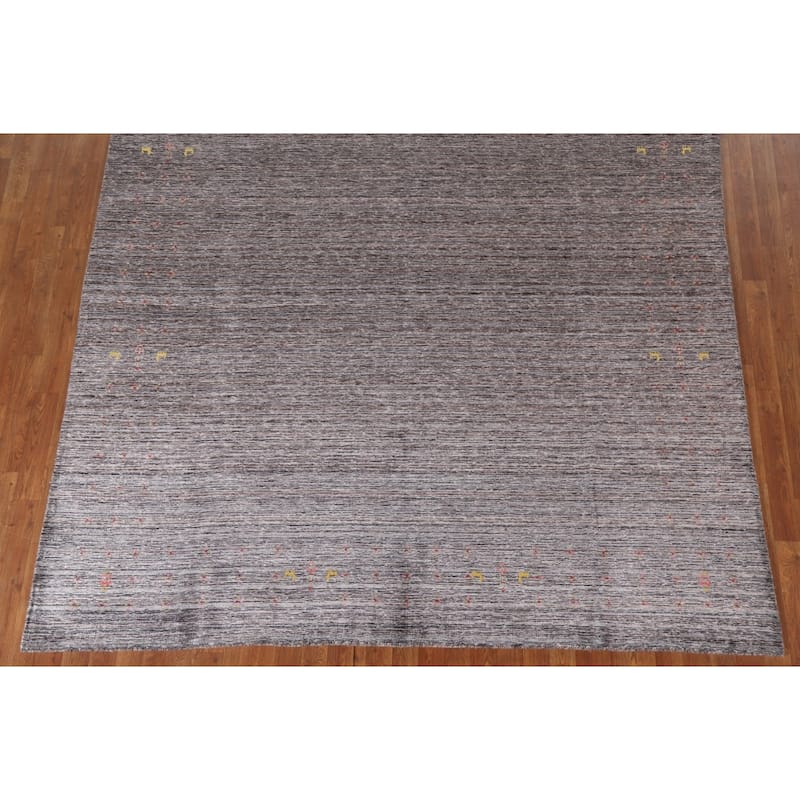 Striped Gabbeh Area Rug Hand-Knotted Wool Carpet - 7'10"x 9'10"