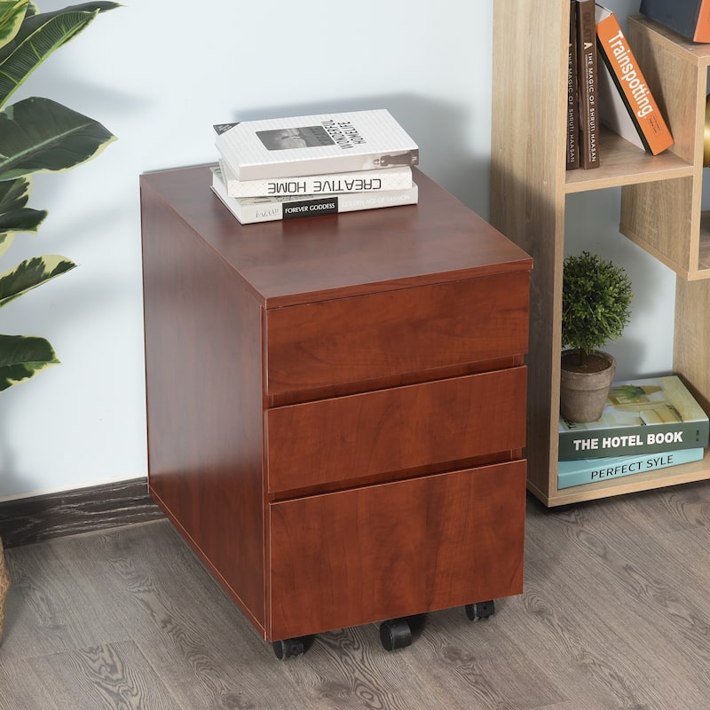 HOMCOM 3 Drawer Mobile Nordic Style Under Desk Cabinet for Home or Office with 5 Easy Castor Wheels