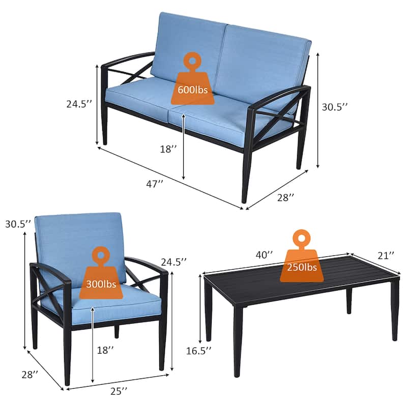 Costway 8PCS Patio Furniture Set Aluminum Frame Cushioned Sofa Chair - Black/Blue - 8-Piece Sets