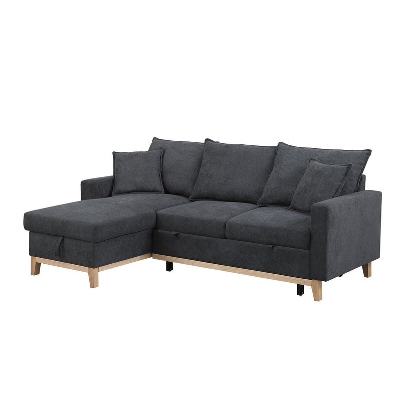 Colton 84.25-inch Dark Gray Woven Reversible Sleeper Sectional Sofa with Storage Chaise - 84.25"W x 57"D x 35"H