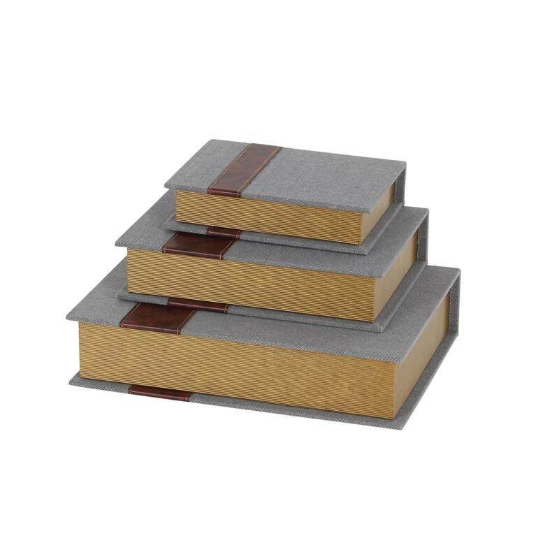 Roche River Decor - Linen Fabric Chevron Patterned or Texxtured Faux Book Storage Box - Set of 3 or 4 Multi-Colored