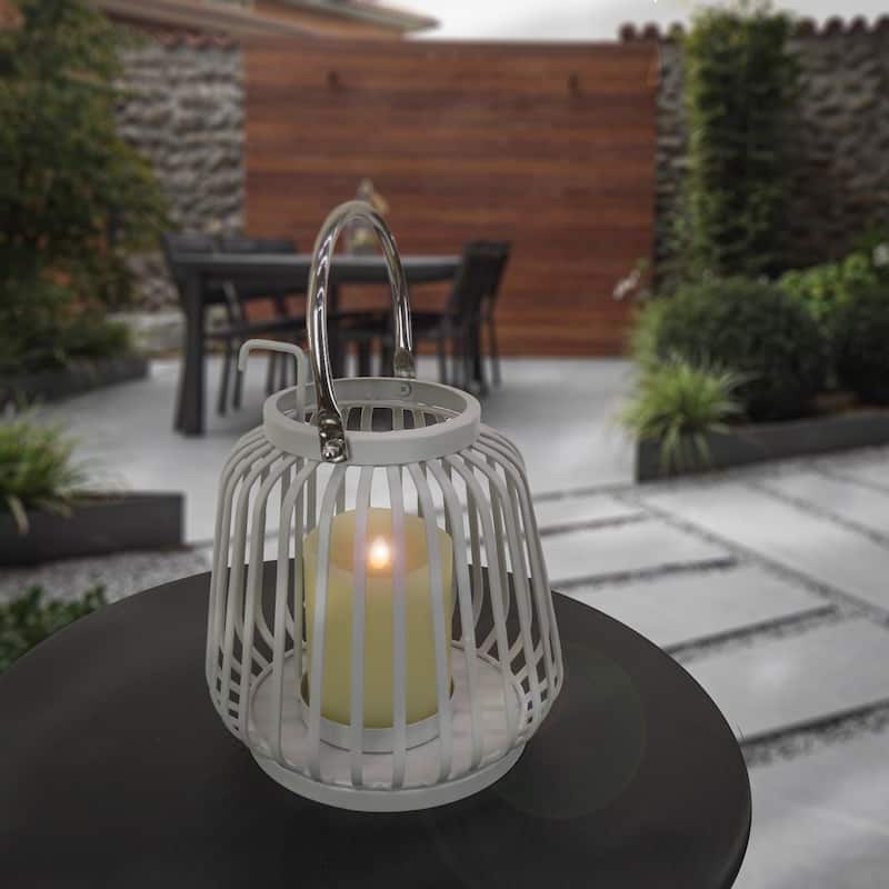 11" Ribbed Candle Lantern, Glacier Gray by National Tree Company - 11 in