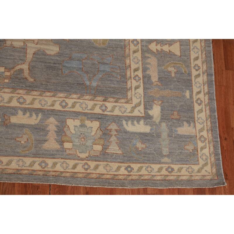 Hand Knotted Oriental 100% Wool Carpet Transitional All-Over Greys & Charcoal Oushak Area Rug - 14' 0'' X 10' 1''
