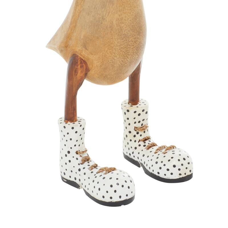 Brown Bamboo Wood Duck Decorative Sculpture (Set of 2)