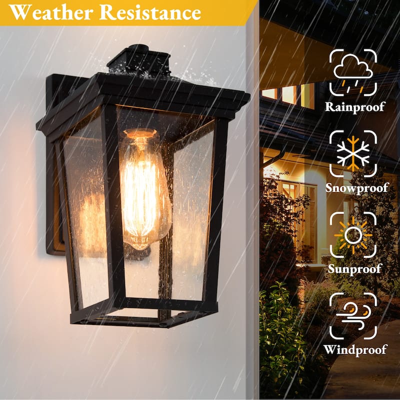 Farmhouse 1-Light Black Outdoor Porch Wall Sconce Patio Lantern - W6.5"x H11"x E8.7"