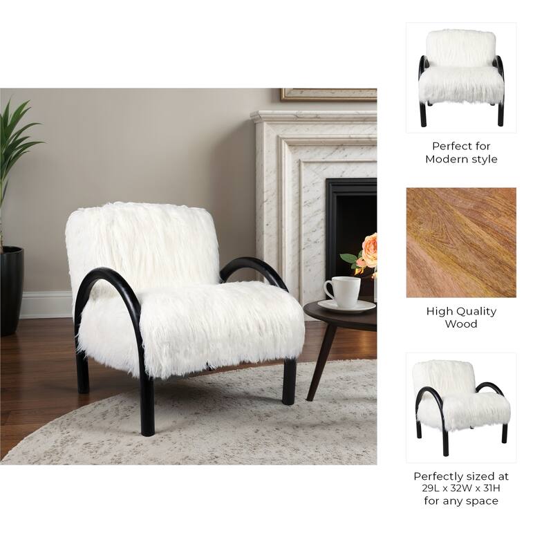 Wood and Upholstery Accent Chair Curved Arms - Ivory - 32.0"
