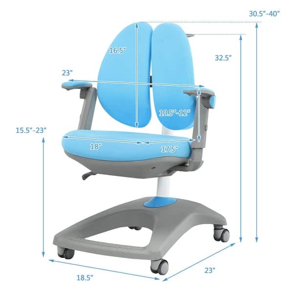 dimension image slide 1 of 3, Gymax Kids Desk Study Chair Adjustable Height Depth w/ Sit-Brake - See Details