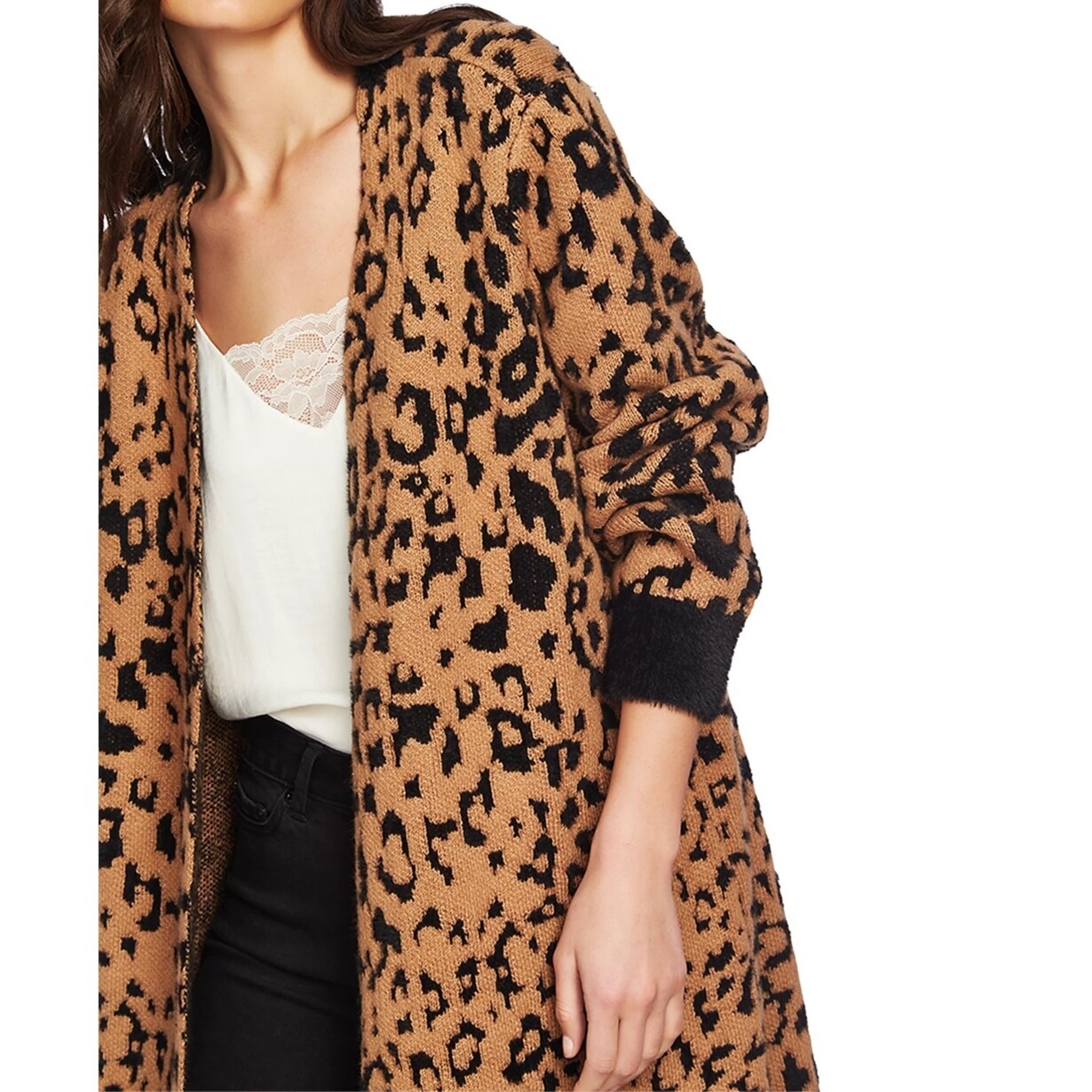 1.STATE Women s Leopard Jacquard Eyelash Cardigan Brown Bed Bath Beyond 40561528