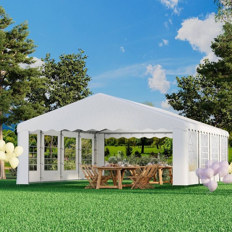 Durable Party Tent Gazebo for Events, Weddings, and BBQs - Includes Removable Sidewalls with Windows & Storage Bags, White