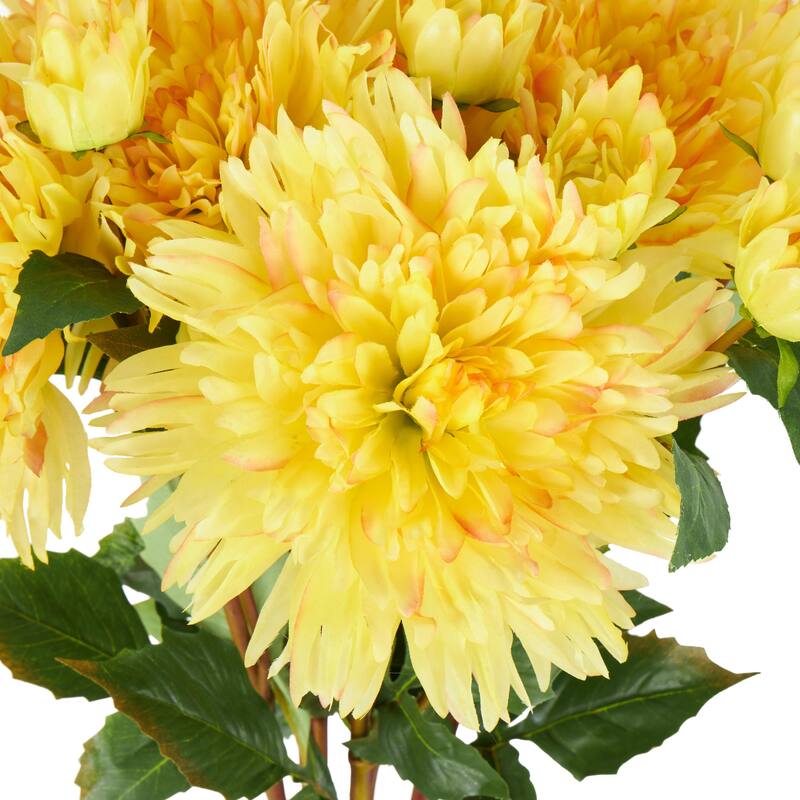 Yellow Faux Foliage Tall Dahlia Artificial Flower Stem (Set of 8)