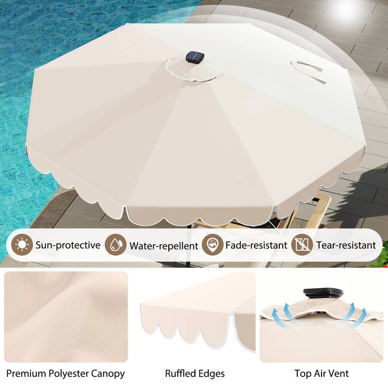 10 Feet Solar Patio Umbrella with LED Lights Push Button Tilt and Crank Handle for Backyard Deck