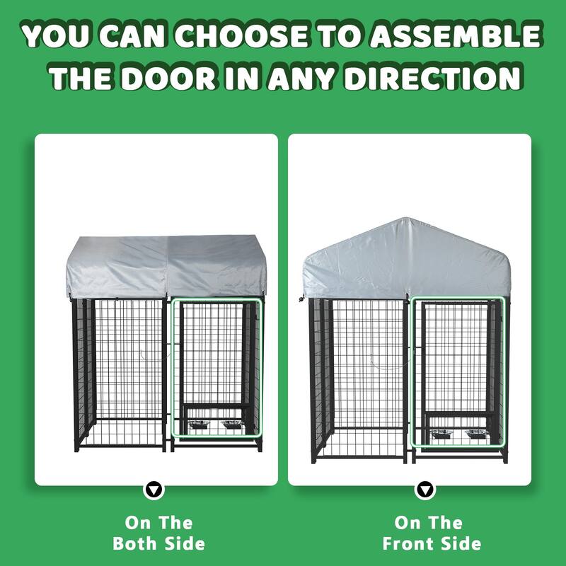 BOSSIN Large Outdoor Dog Kennel Galvanized Steel Fence with UV-Resistant Oxford Cloth Roof & Secure Lock