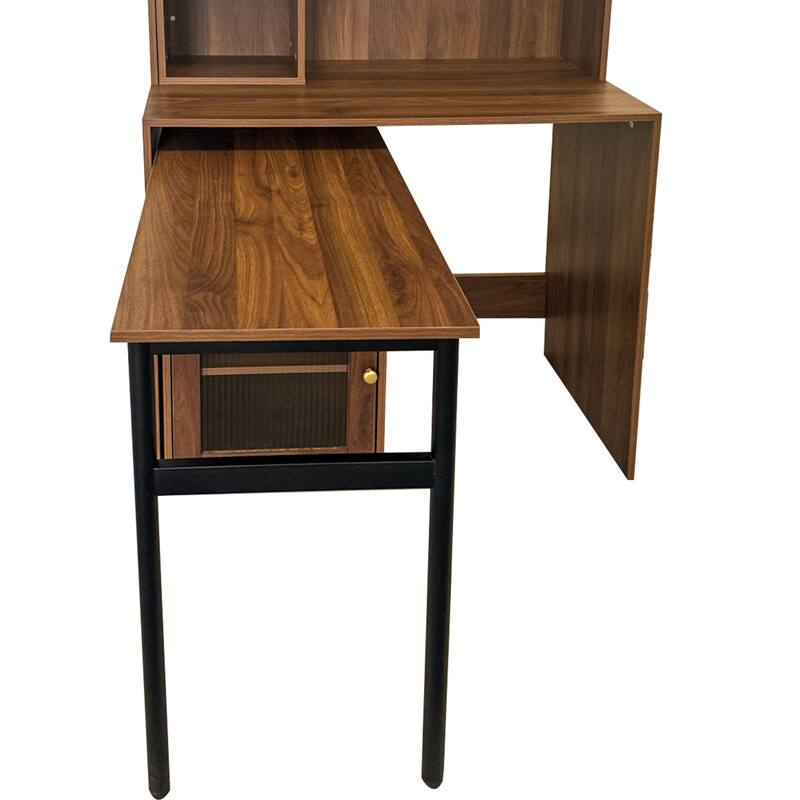 Computer Desk with glass door for Home Office or Study desk, Bookshelf & Hutch, Computer Desk with 90 Degree Rotating Desktop