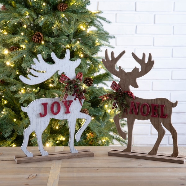 Glitzhome Set of 2 Wooden Farmhouse JOY Reindeer Table Decor. Opens flyout.