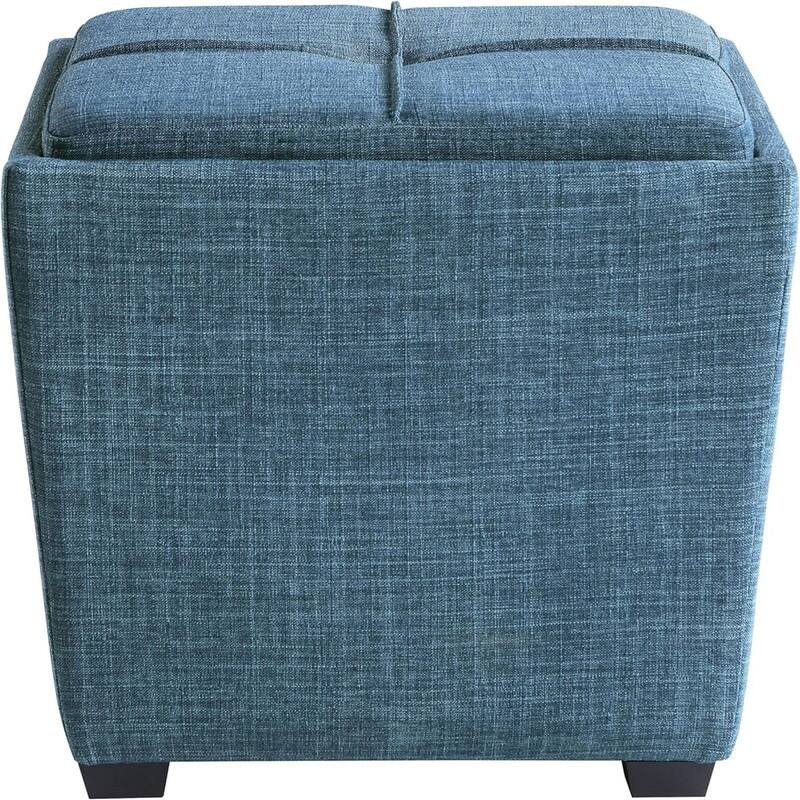 Square Storage Ottoman Blue Fabric