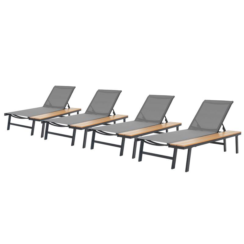 Waterloo Outdoor Mesh and Aluminum Chaise Lounge with Side Table (Set of 4) by Christopher Knight Home