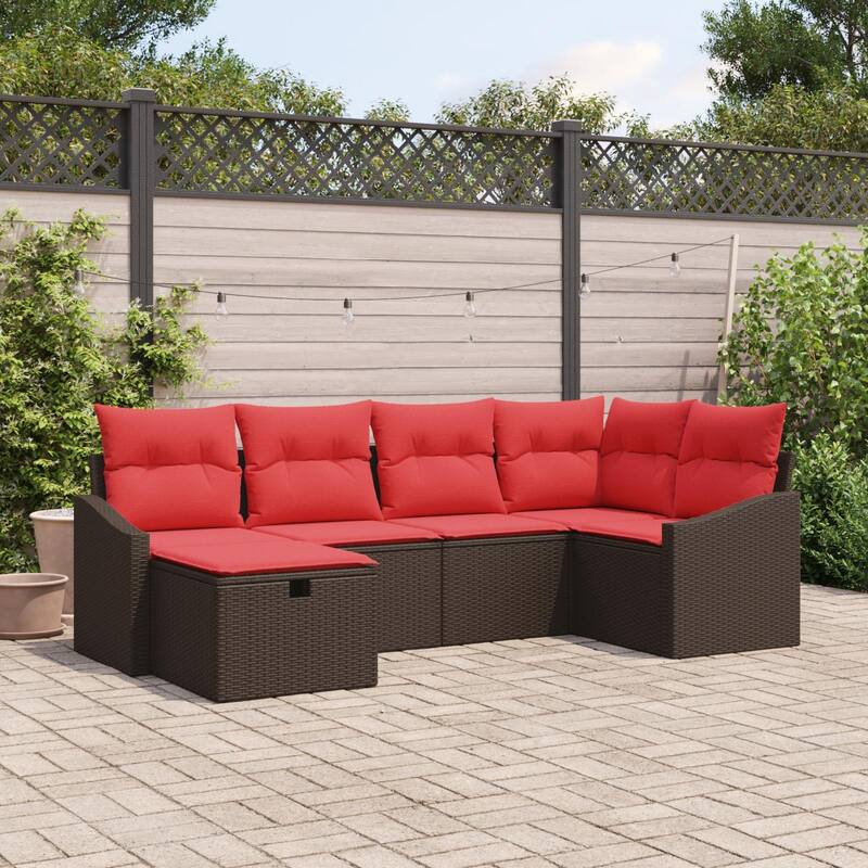 vidaXL 6/7 Garden Sofa Set with Cushions Black/Brown/Grey Poly Rattan - 91.9 x 48.6 x 27.2 - Brown without table