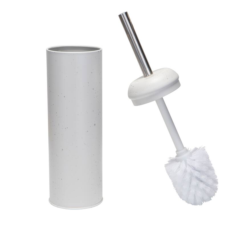 Elle Décor Speckled Design Toilet Brush & Holder in Black - 3.74" Rdx 16.14" - White