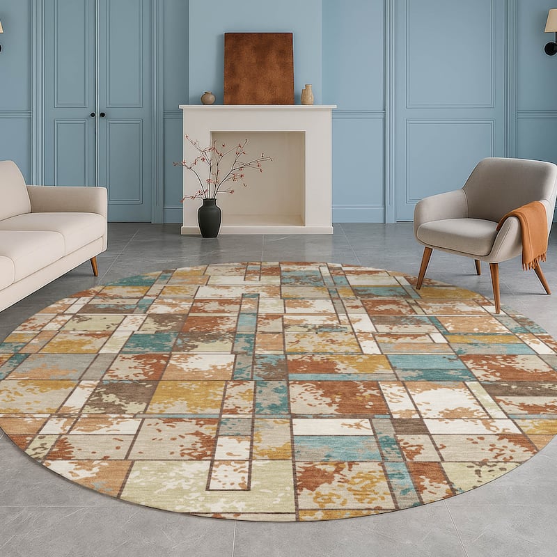 Machine Washable Indoor/ Outdoor Patchwork Chantille Rug
