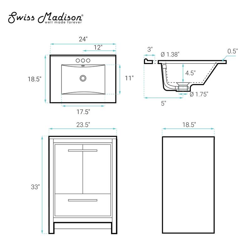 Virage 24" Freestanding Bathroom Vanity In Brown Oak With 3-Hole Centerset Sink Top - 24