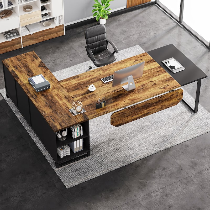 70.8" Executive Desk with 55" File Cabinet, Modern L Shaped Computer Desk with Storage Shelves and Cabinet