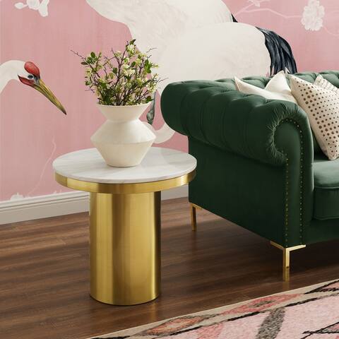 Inspired Home Hollie End Table, White/Gold