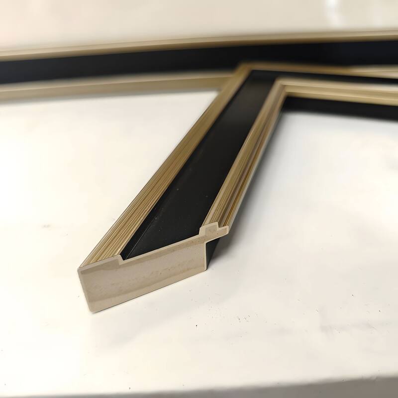 Set of 3 Black and Gold Abstract Framed Wall Art - Replaceable Canvas Prints with Solid Wood Picture Frames