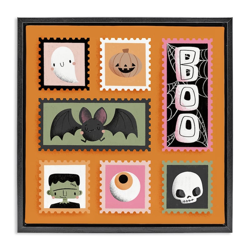 Stupell Spooky Cute Halloween Stamps Framed Floater Canvas Wall Art Design By Sarah Hickman - 25 x 25 - Black