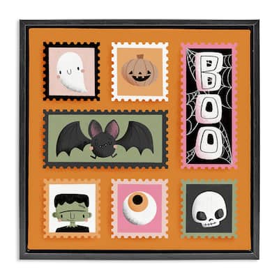 Stupell Spooky Cute Halloween Stamps Framed Floater Canvas Wall Art Design By Sarah Hickman