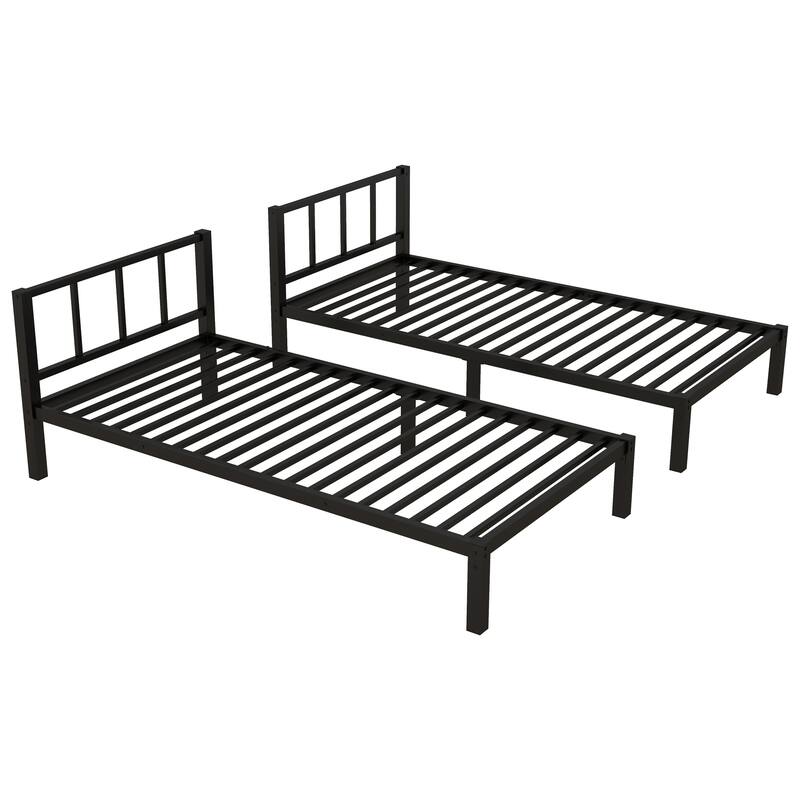 Roomfitters Metal Triple Bunk Bed, Twin over Twin & Twin L-Shaped Bunk Bed with Shelf, Black